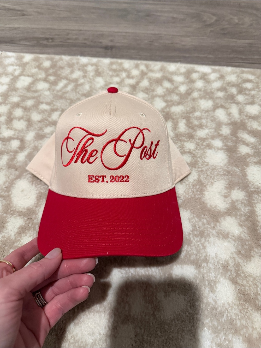 The Post EST. 2022 Two-Tone Baseball Cap - Cream & Red